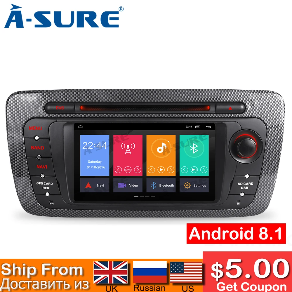 A-Sure 2 Din 7 'ɺndroid 8 1 радио Автомобильный GPS DVD плеер Sat Nav Навигация для Seat Ibiza 2009 2010