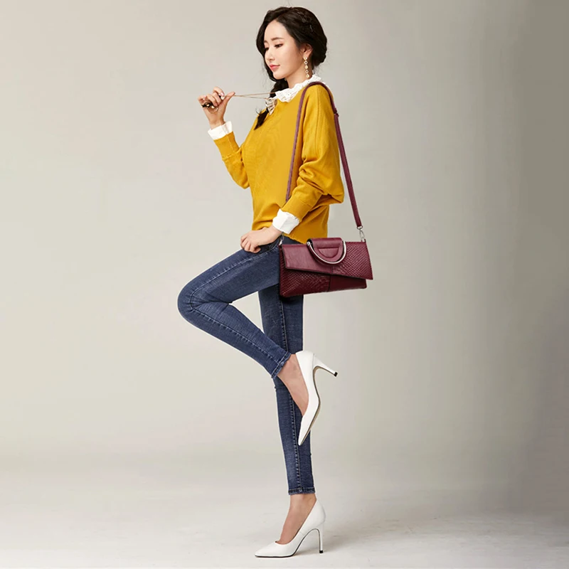 

Vintage Black Clutch Purses Women Buiness Handbags Alligator Textured Envelope Shoulder Messenger Bags Lady's Casual Evening Bag