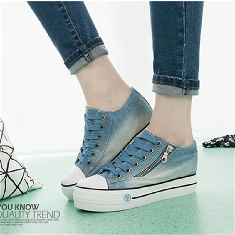 

Woman Shoes Big Size Sneaker Wedge Heels 6CM Thick Sneakers Women Denim Shoes Trainers Womens Platform Shoes Sapatilhas Senhora