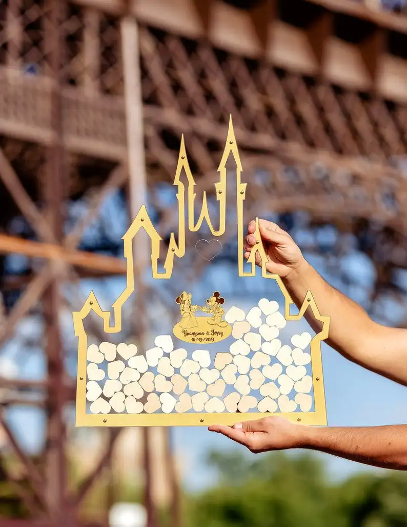 Прозрачная Гостевая книга в виде замка Свадебная золотистой оправе альтернатива