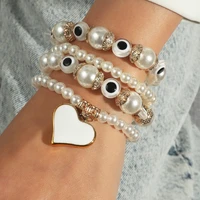 ornapeadia bohemian beaded bracelet for women ladies white minimalist jewelry multilayer multiple imitation pearl love bracelet