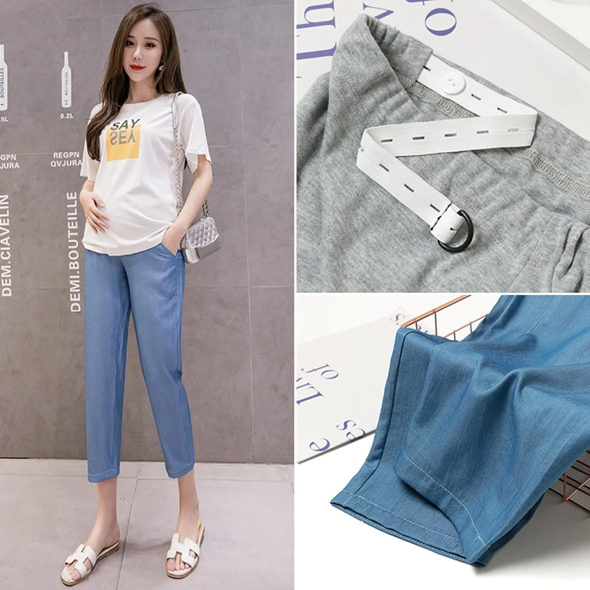 

Fashionable pregnant women Tencel cropped pants summer ultra-thin breathable cold stomach lift pants pregnant women casual pants