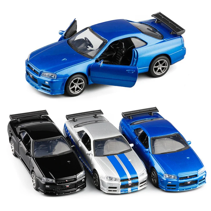 

1:36 3 цвета высокое моделирование литья под давлением модель автомобиля суперкар спортивный масштаб сплава отступить GTR R34 игрушечные модели...