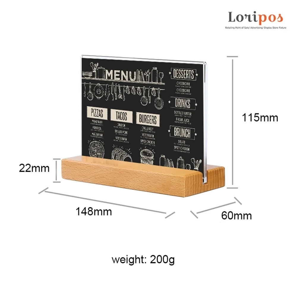 

A6 148*115mm Clear Restaurant Hotel Acrylic Menu List Card Advertising Poster Label Frame Wooden Picture Sign Holder