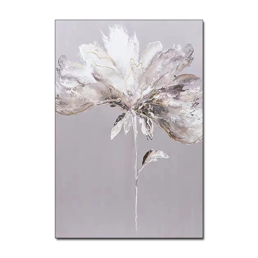 Абстрактные серые картины на холсте с цветами ручная роспись маслом настенная