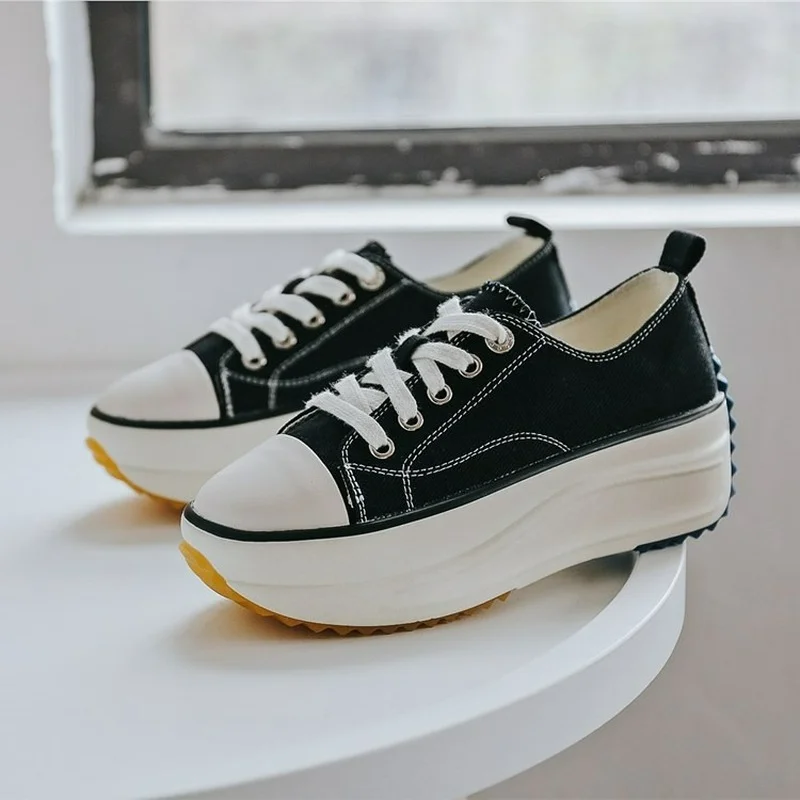 

LEOSOXS Women Canvas Shoes For Women Platform White Sneakers Non-slip Woman Vulcanize Shoes Female Canvas Fashion Casual Lace-Up