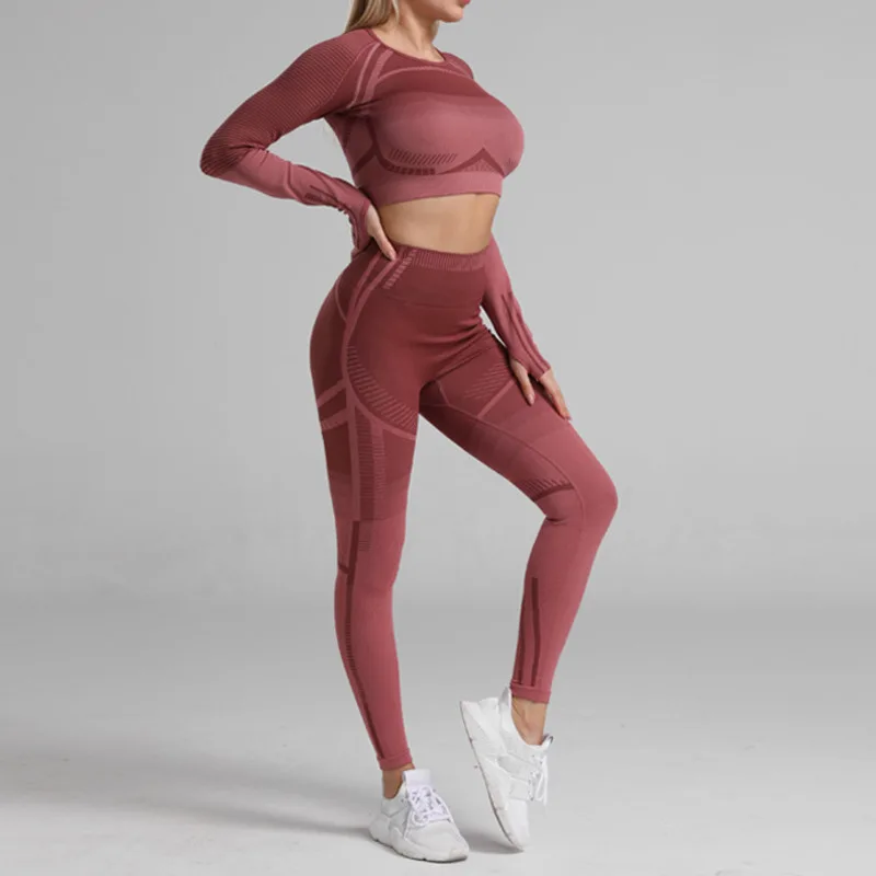 Бесшовный Женский комплект для йоги одежда спортзала леггинсы фитнеса +