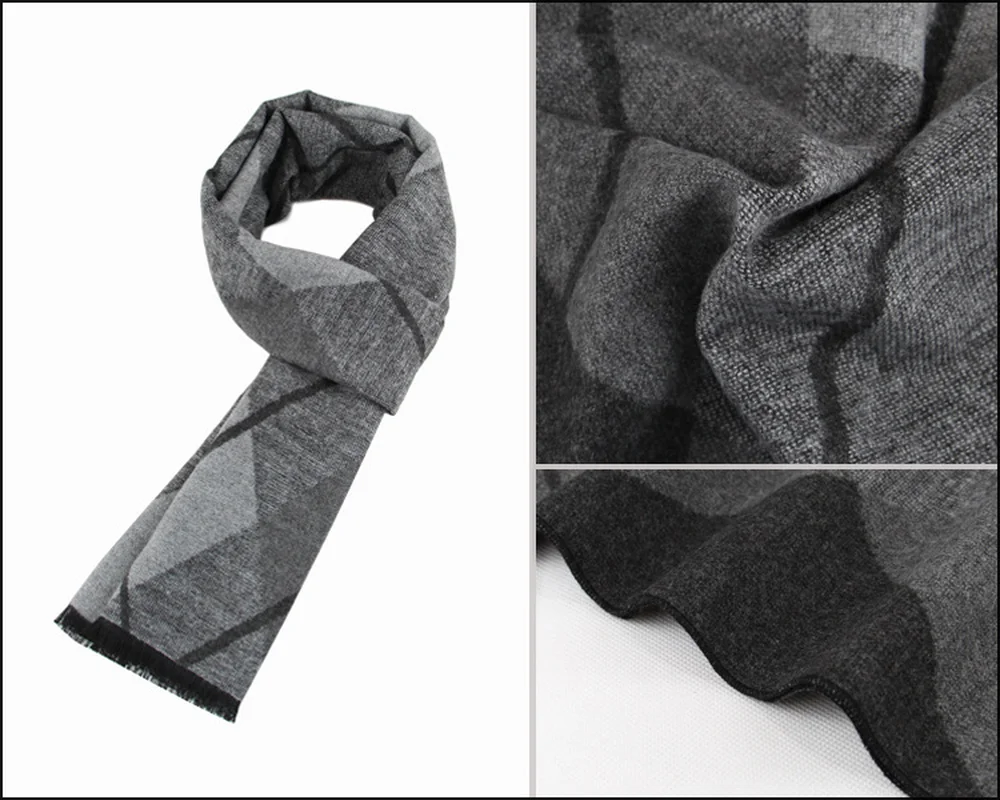 Роскошный шарф из пашмины мужской теплый в клетку с рисунком гусиные лапки