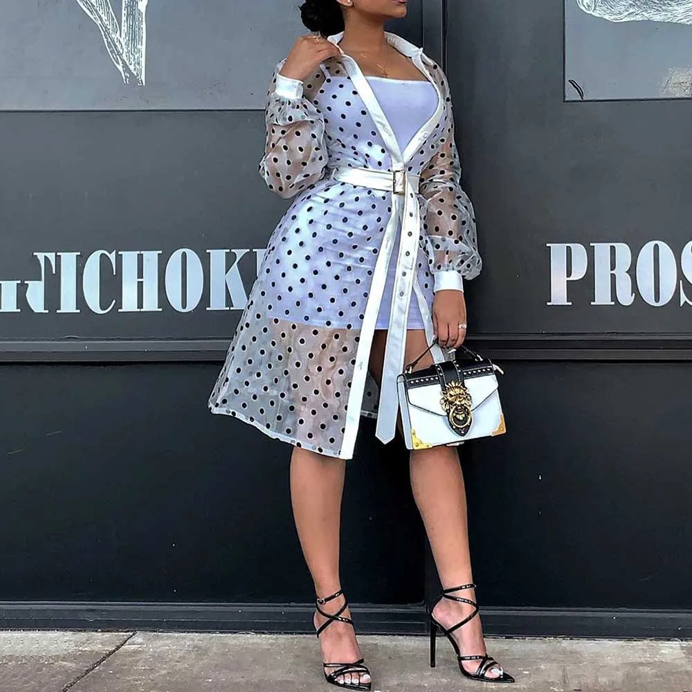 Длинная белая блузка с поясом в африканском стиле женская прозрачная рукавами