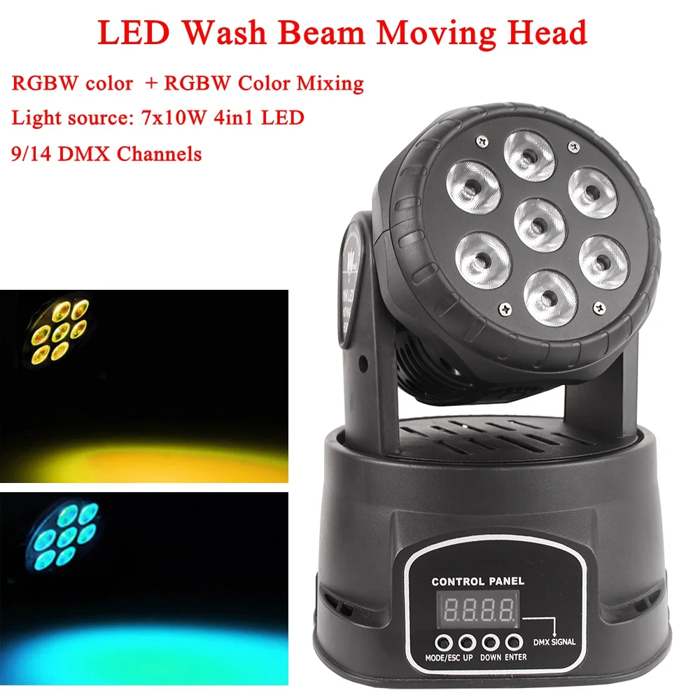 LED Mini Wash 7x10W RGBW 4IN1 Moving Head Light Wash Moving Head DJ Light DMX512 LED Christmas Sound Active Party Stage Lights