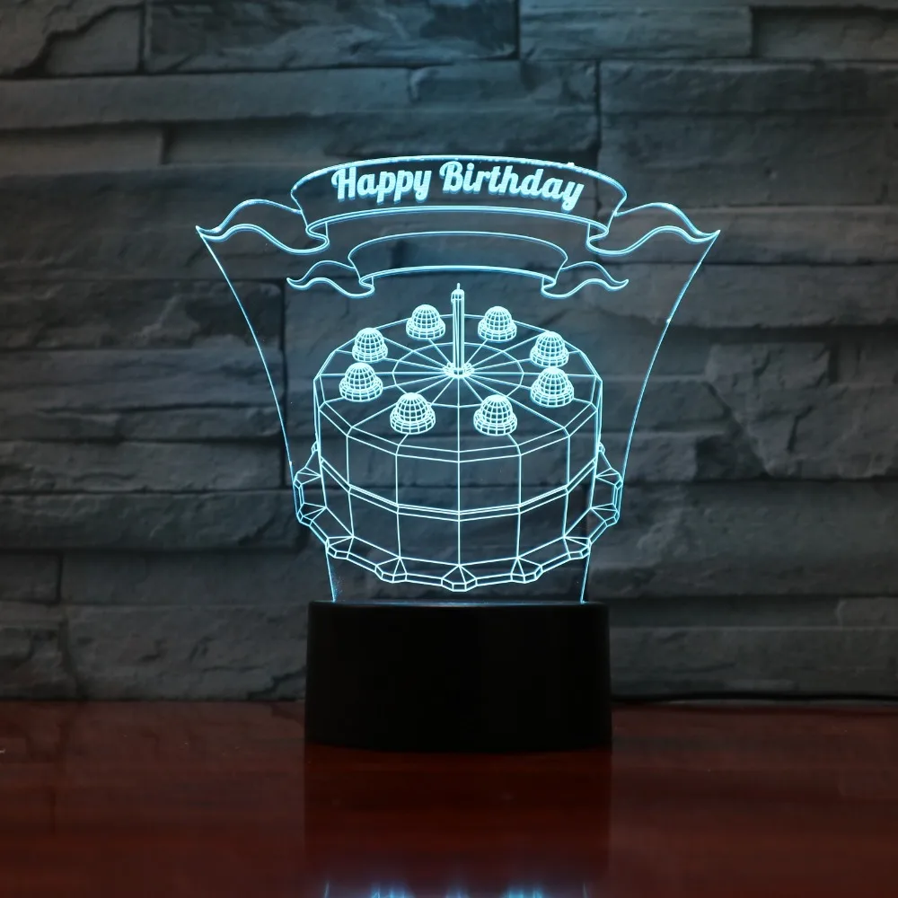 Светодиодный акриловый ночник 7 цветов 3D лампа для украшения торта на день