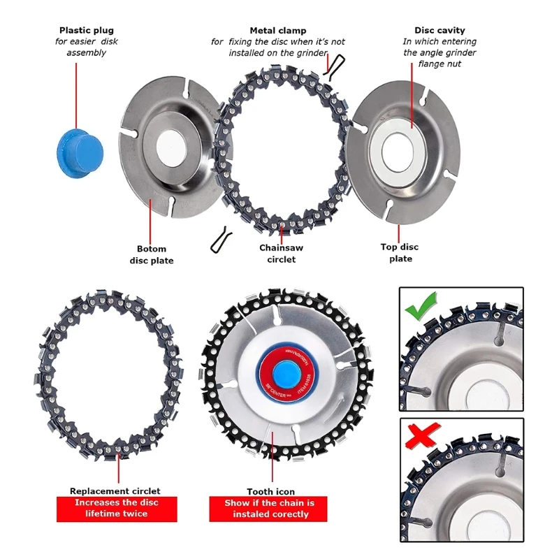 

Wood Grinding Wheel 22 Teeth Grinder Chain Disc Woodworking Carving Shaping Tool 35ED