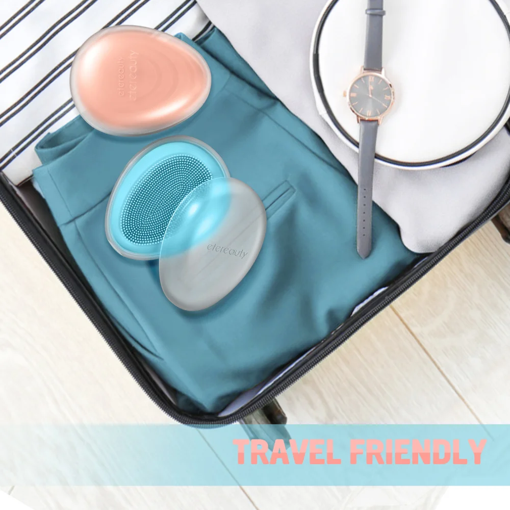 

ETEREAUTY 2PCS Silicone Facial Cleansing Brush with Storage Case Handheld Massaging Brush (and Blue)