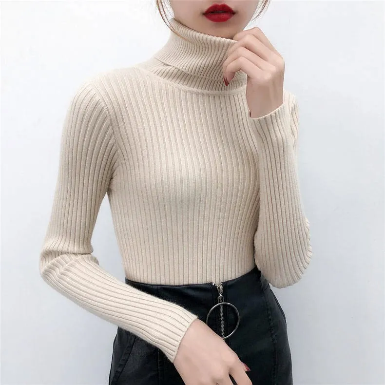 Korobov Women Korean Sweater Turtleneck Basic Slim Elastics Pullovers 2019 New Solid Knitted Runway Sweaters Sueter Mujer 78580 | Женская