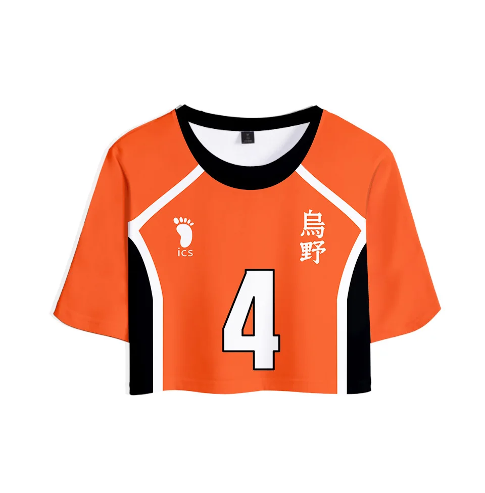 

Crop Top Anime Haikyuu T Shirt Women Karasuno High School Hinata Shoyo Women Short Sleeve Cropped Tops Cosplay Custome T-shirt