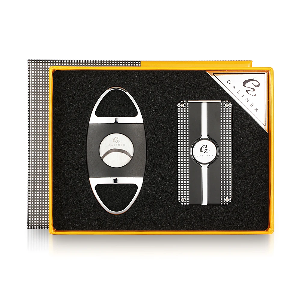 

GALINER Portable Windproof Metal Lighter Cutter Accessories Set 3 Torch Jet Blue Flame Lighter Sharp Cigar Cutter With Gift Box