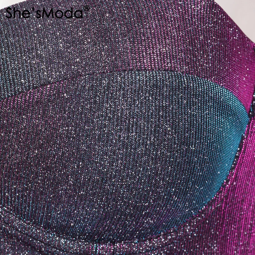She'sModa Блестящий бюстгальтер без косточек, Женский бюстье, бюстгальтер для ночного клуба, вечерние, укороченный топ, жилет размера плюс