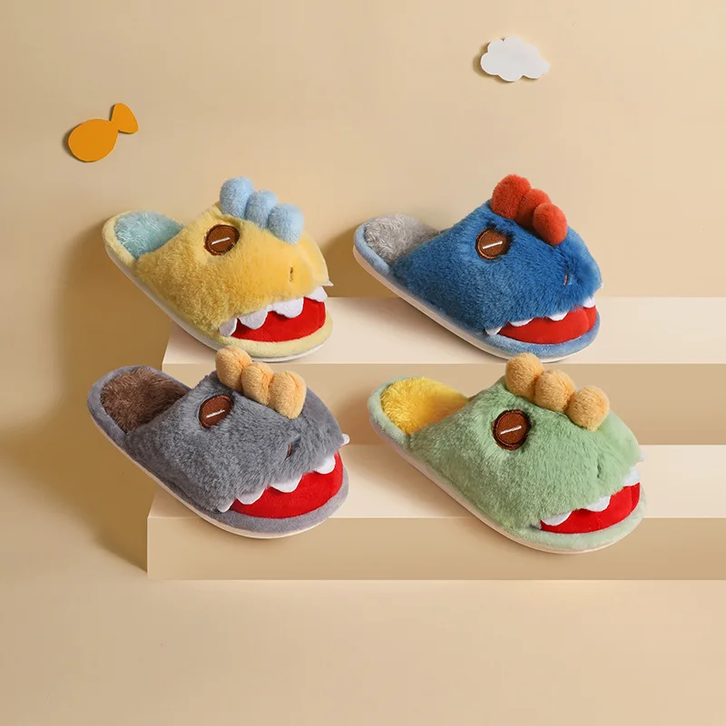 

Cotton Slippers Female Cartoon Little Dinosaur Indoor Home Plush Cute Couple Slippers Male Winter Children's Cotton Slippers