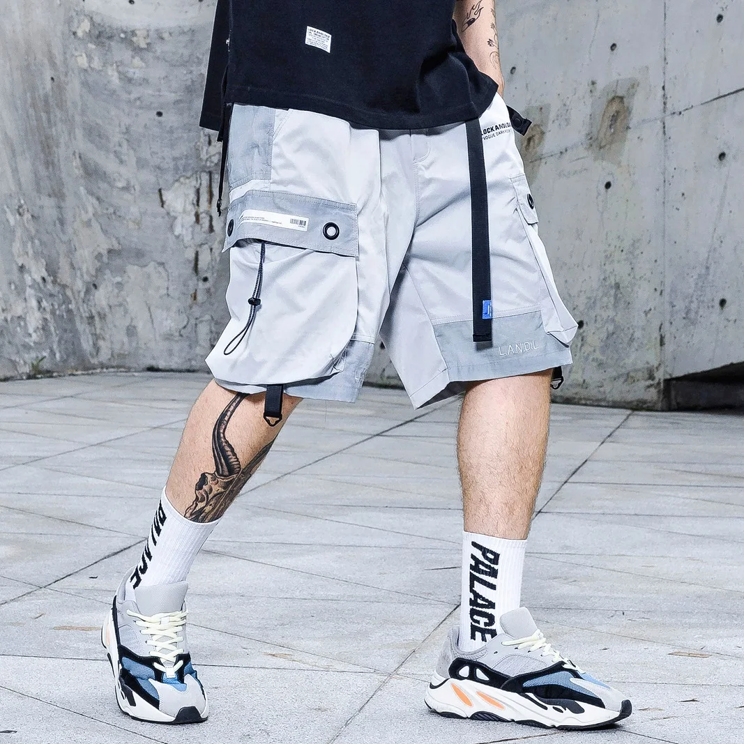 

2020Streetwear Cargo Shorts Hip Hop Short Harajuku Men Short Pocket Cotton Jogger Sweatpant Casual Black gray Reflective article