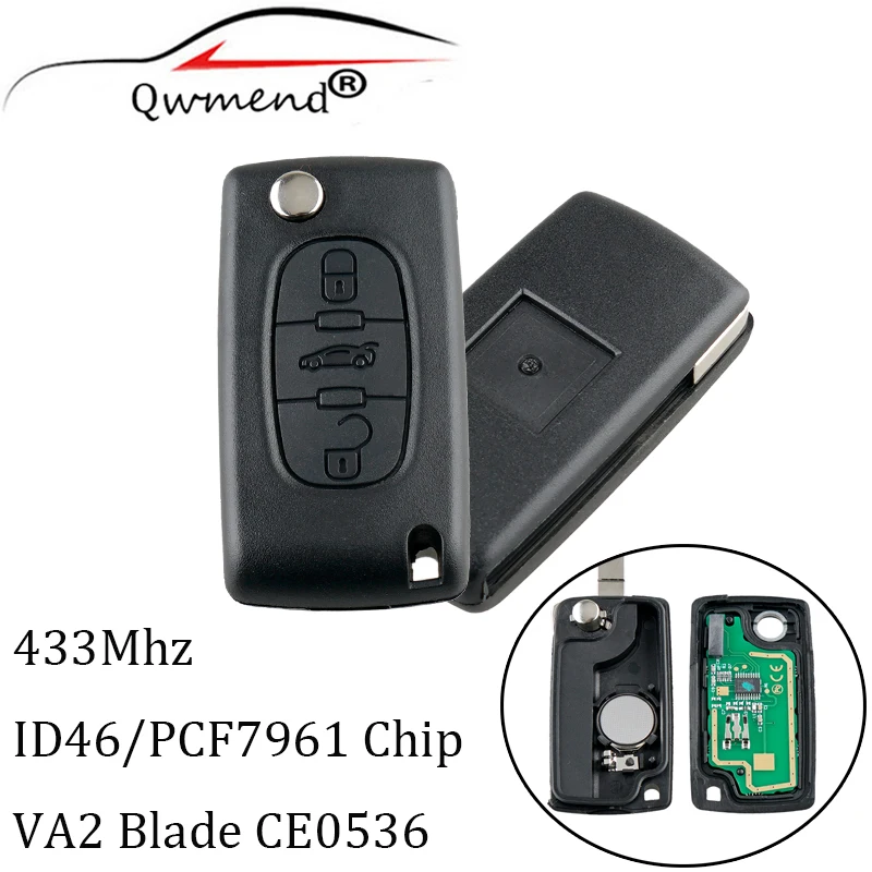3 кнопки дистанционный ключ VA2 433 МГц транспондер PCF7961 чип для CITROEN Berlingo PICASSO Saxo