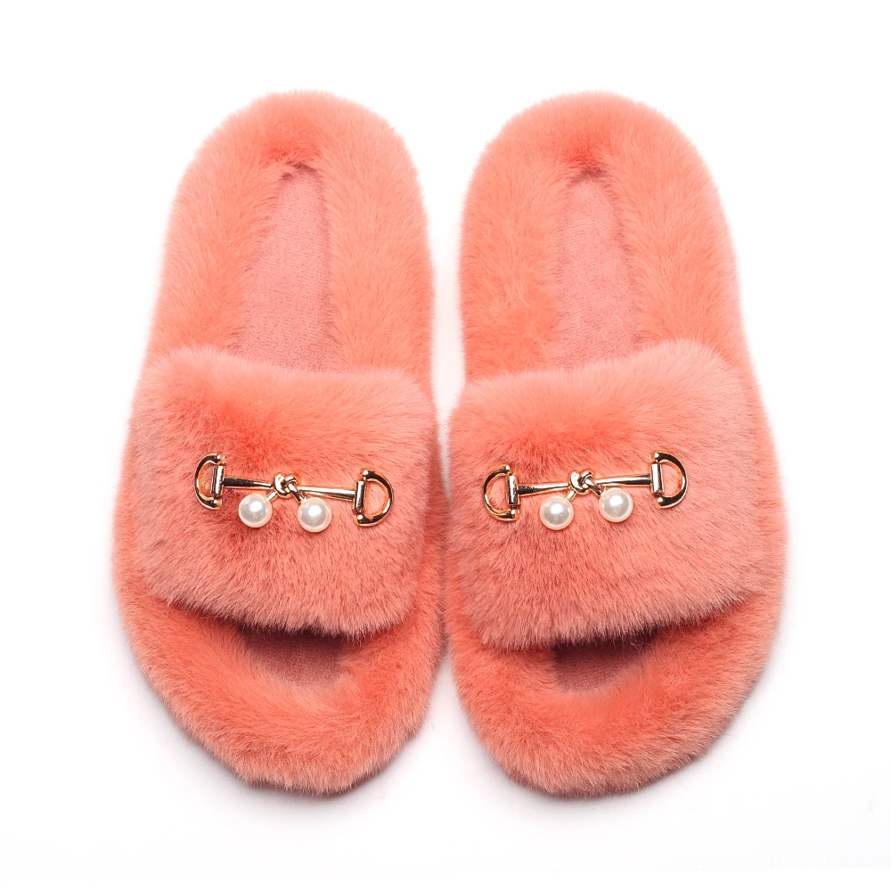 

Furry Slippers Flat Sandals Fashion Colorful Butterfly Decor Faux Fur Slides Flops Cute House Slippers Rubber Shoes For Women