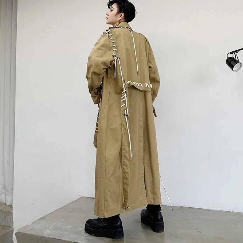 Тренчкот мужской на завязках длинный Свободный плащ в стиле пэчворк с длинным
