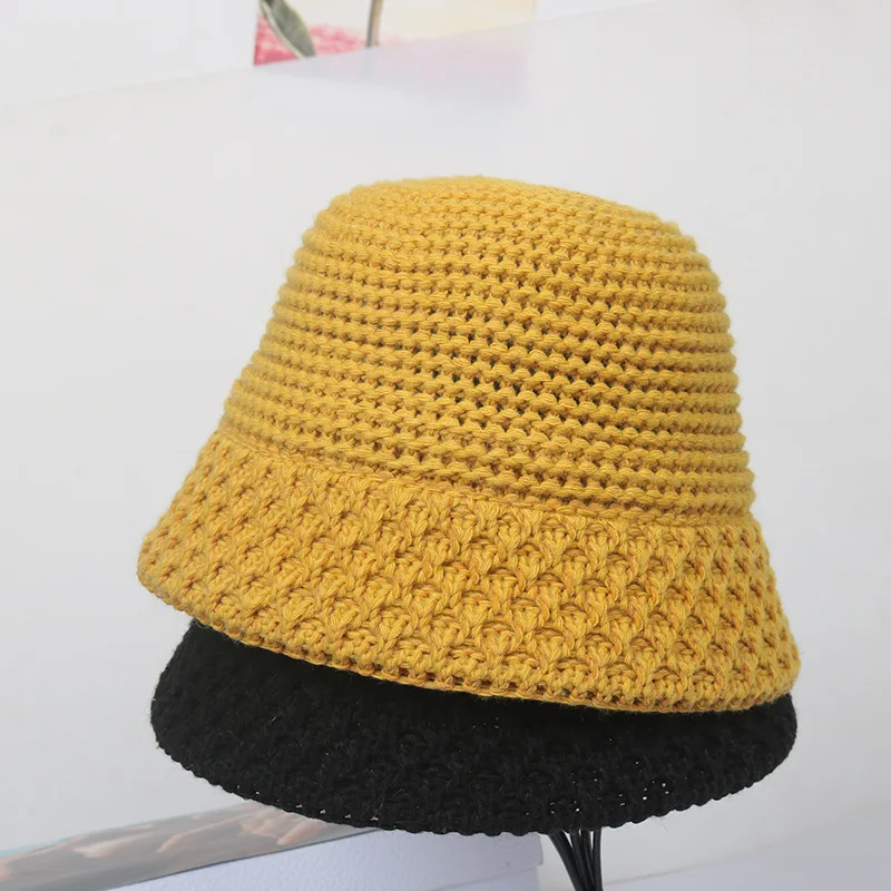 

Hat Women's Retro small basin hat warm and versatile Japanese coarse wool Korean knitted small edge fisherman's hat