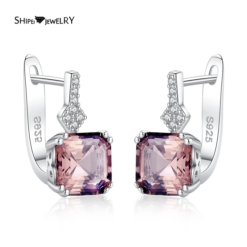 

Shipei Romantic Cute 925 Sterling Silver Morganite Gemstone Studs/Earrings For Women Wedding Engagement Fine Jewelry Wholesale