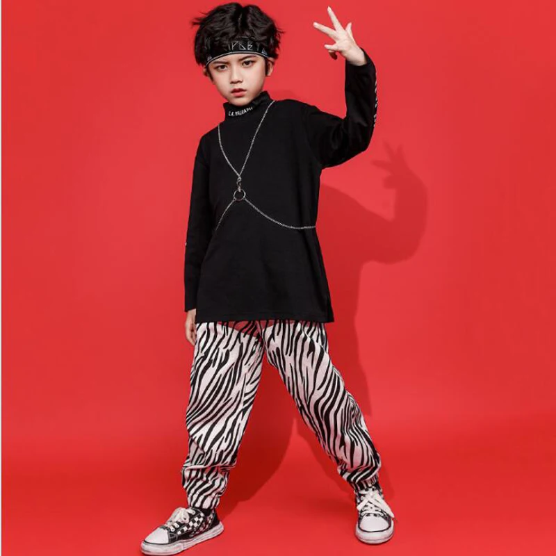 

Kids Cool Hip Hop Clothing Turtleneck Sweatshirt Tops Zebra Print Pants for Girls Boys Jazz Drum Dance Costume Clothes Wear