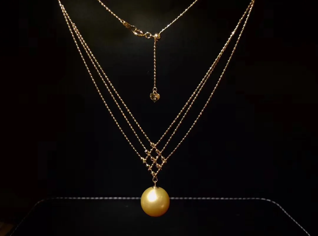 ?? 18 18kソリッドイエローゴールドジュエリー (AU750) 女性のレースのネックレスチョーカーチェーン天然海水南洋真珠ファッション女性
