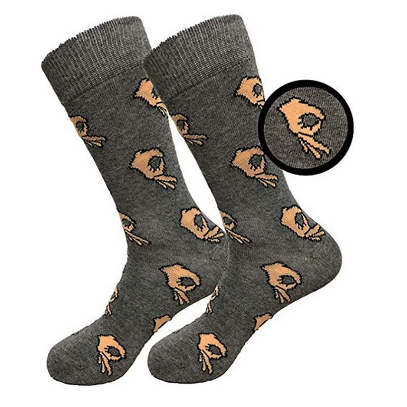 18 Colors Men Unisex Winter Knitted Mid-Calf Long Crew Socks Funny OK Gesture Printed Hip-Hop Trendy Cotton Hosiery Skateboard - Цвет: 11