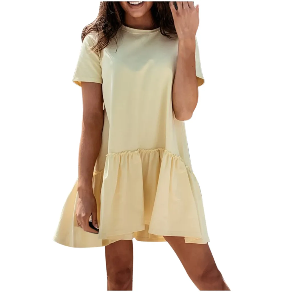 Элегантное женское летнее однотонное платье-трапеция повседневное свободное