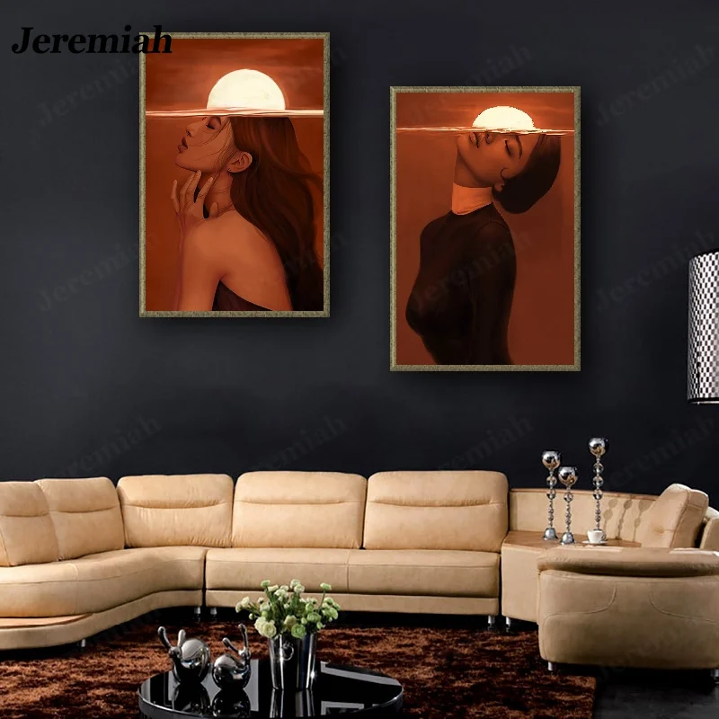 

Home Living Room Decoration Sun and a Beautiful Girl Put Together a Modern Painting HD Color Print Canvas Painting Nordic Mural