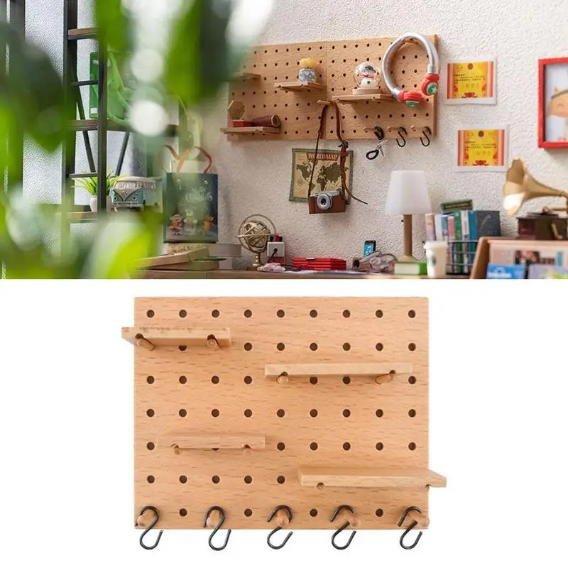 

Wooden Miniature Dollhouse Pegboard Shelf Mini Furniture Dollhouse Toy Accessories Kitchen F7Y9