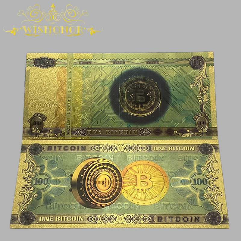 Billetes de Bitcoin chapados en oro de 24k para colección, de 1 a 10 unidades, coloridos, de 1 a 100