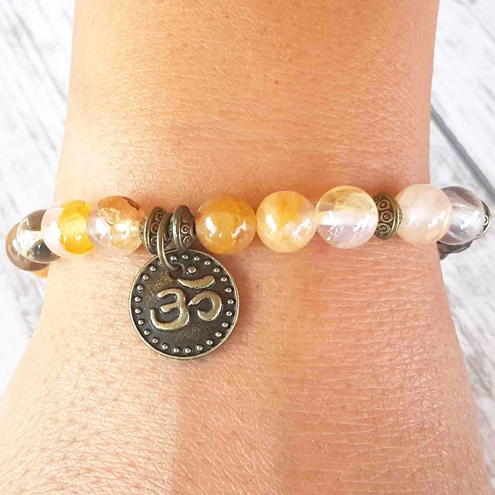 Ruberthen 8mm Faced Smoky Quarz Bracelet Vintage Design Crystals Ohm Charm Handamde Heart Chakra Yoga Mala Braceelt - купить по