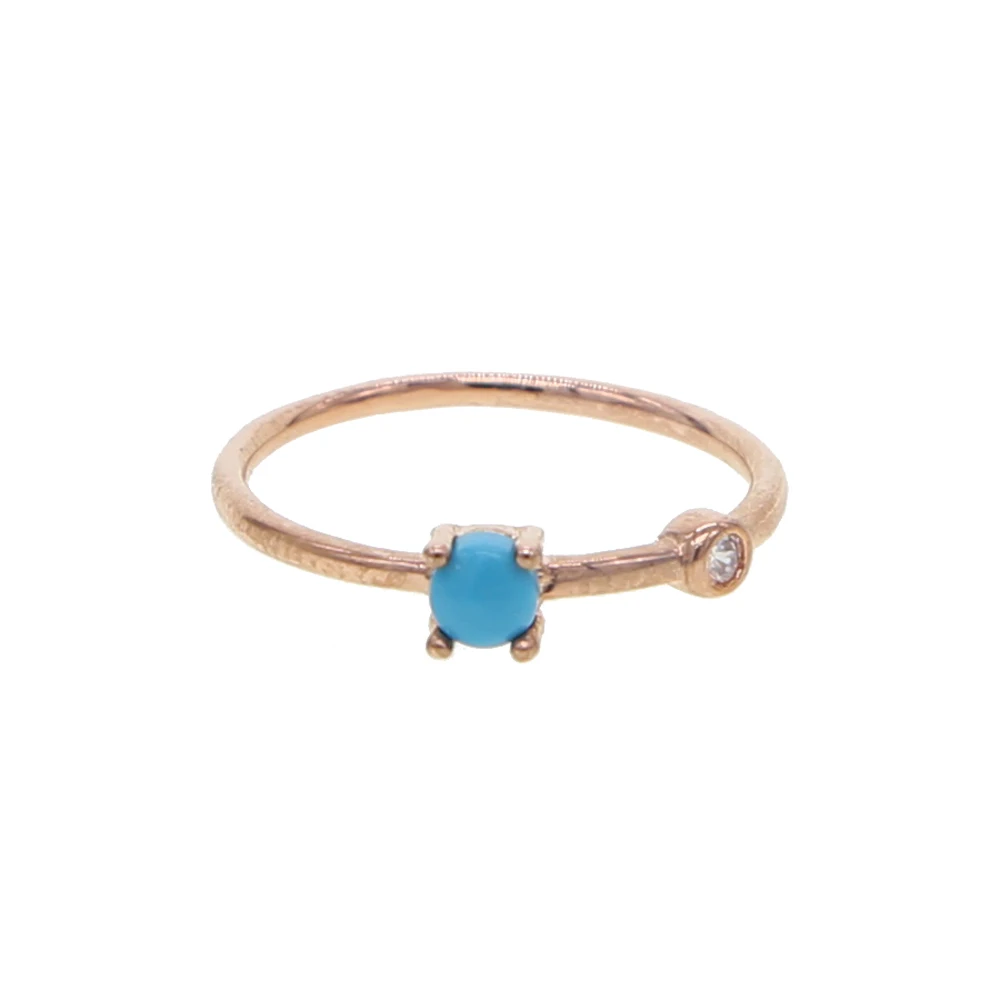Последнее#6 7 розовое золото два камня Круглые бирюзы голубой камень нежный минималистский персонализированные ювелирные изделия для женщин милые модные кольца на каждый день
