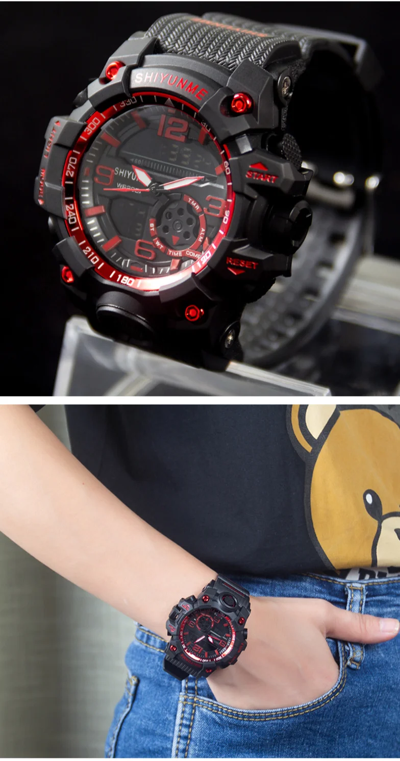 

2021 fashion designer trend dual display movement electronic luminous waterproof multifunctional sports watch men's watches