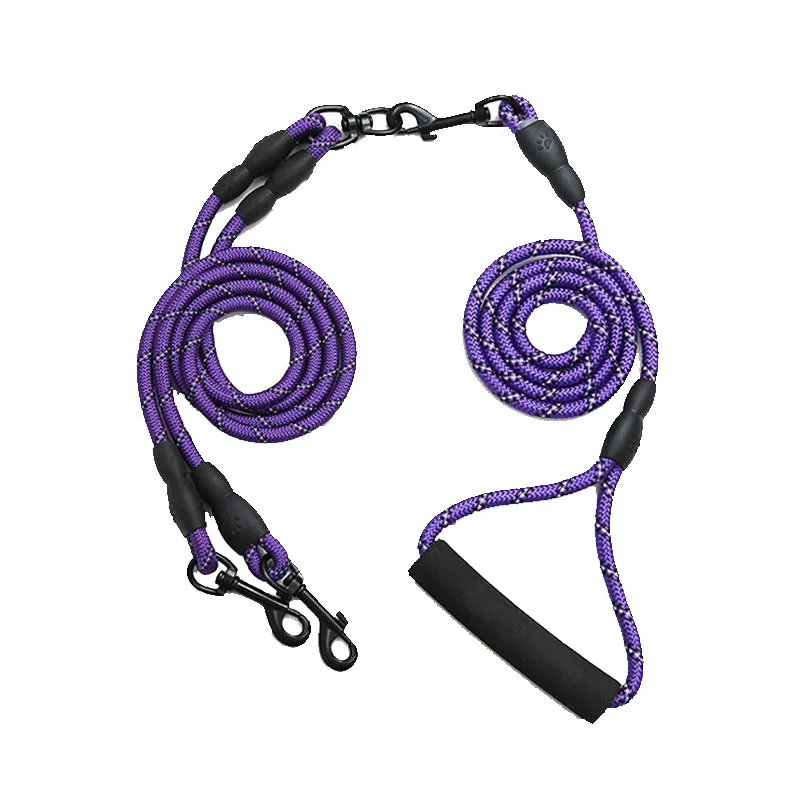 

Double Dog Leash Luminous Nylon Double Leashes Detachable Pet Lead Hand Free Pet Training Leash Reflective Dog Leash Walk 2 Dogs