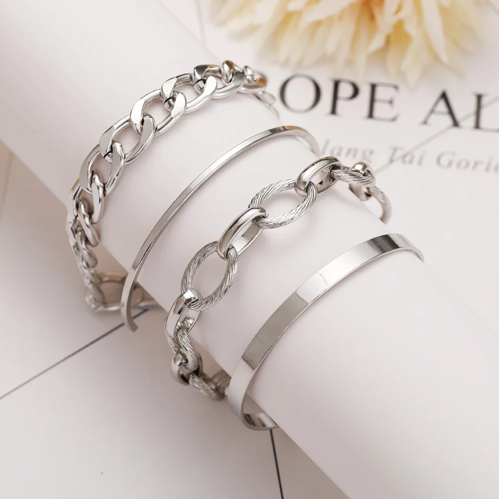 

Creative Smooth Multi-layer Chain Bracelet Set 4 Square Wire Openings Plus Bracelet Set