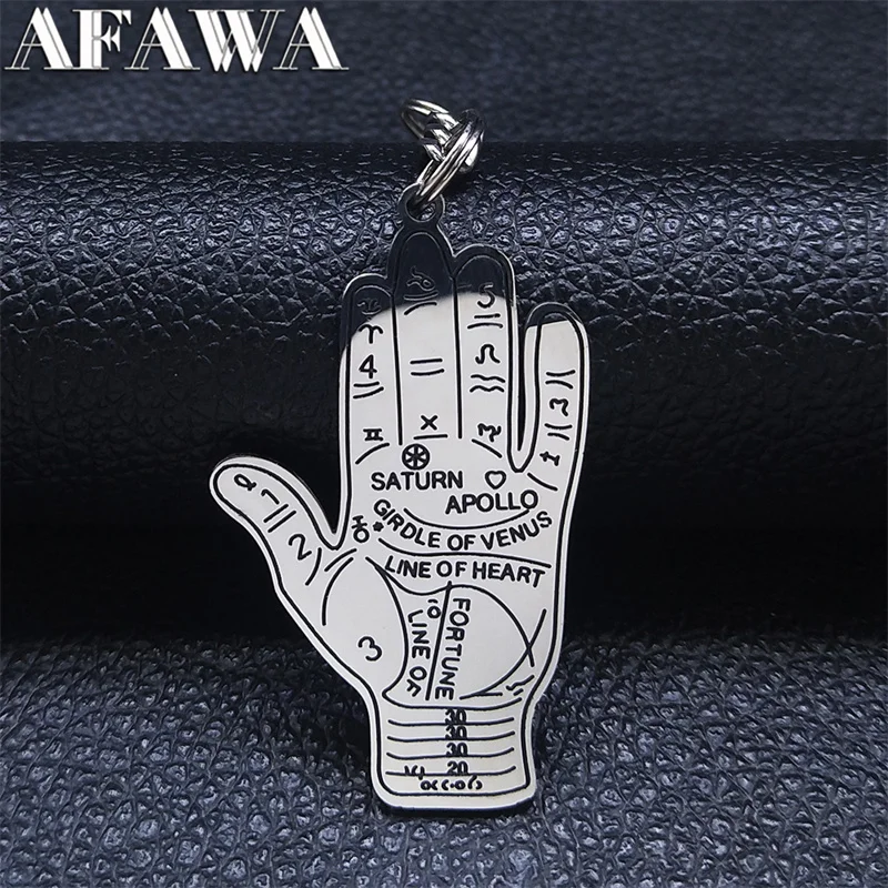 

Stainless Steel Witchcraft Divination Hand Keyrings Silver Color Keychain Jewelry acero inoxidable joyeria mujer K3712S02