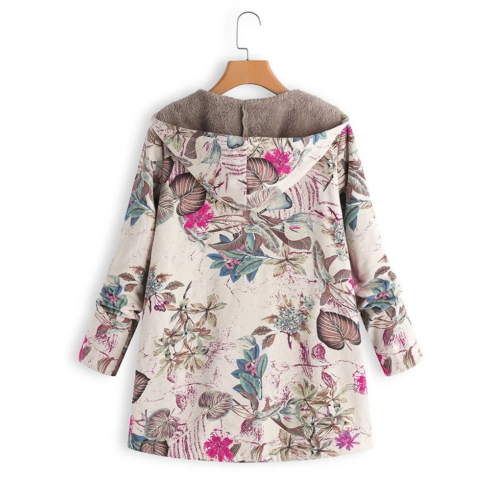 Women Winter Coat Parkas Casual Floral Print Hooded Zipper Cotton Warm Vintage Pocket Loose Thick Plus Female Outwear#3s | Женская
