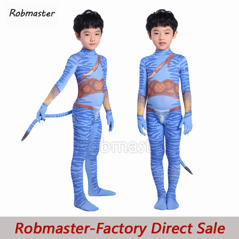 Avatar 2 Cosplay Costumes Kids Boys 3d Print Spandex Jake Sully Zentai Bodysuit Tail Suit Jumpsuit Halloween Party Costumes