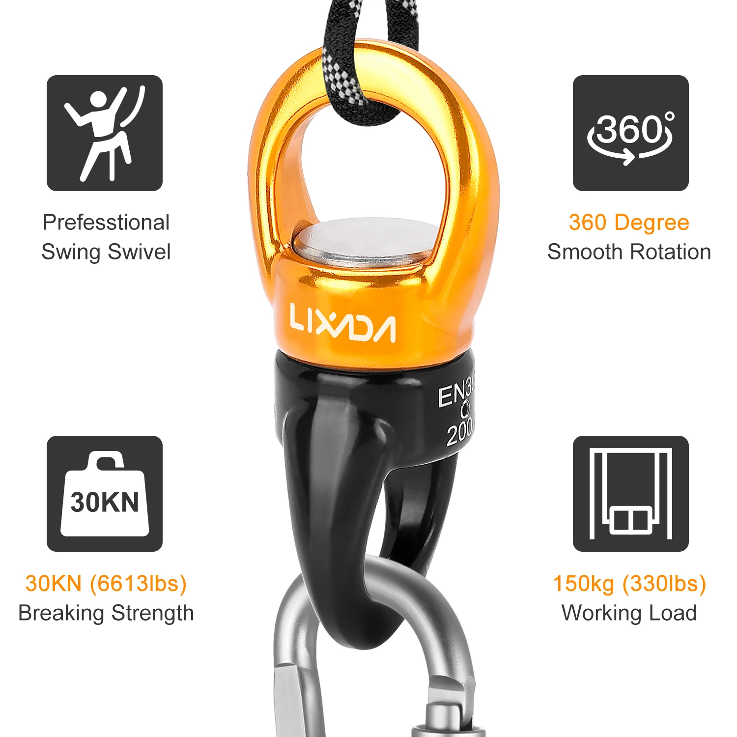 Lixada Swing Swivel 30kN Safety Rotational Device Spinner Carabiner Climbing Rope Swivels for Setting Hammock | Спорт и развлечения