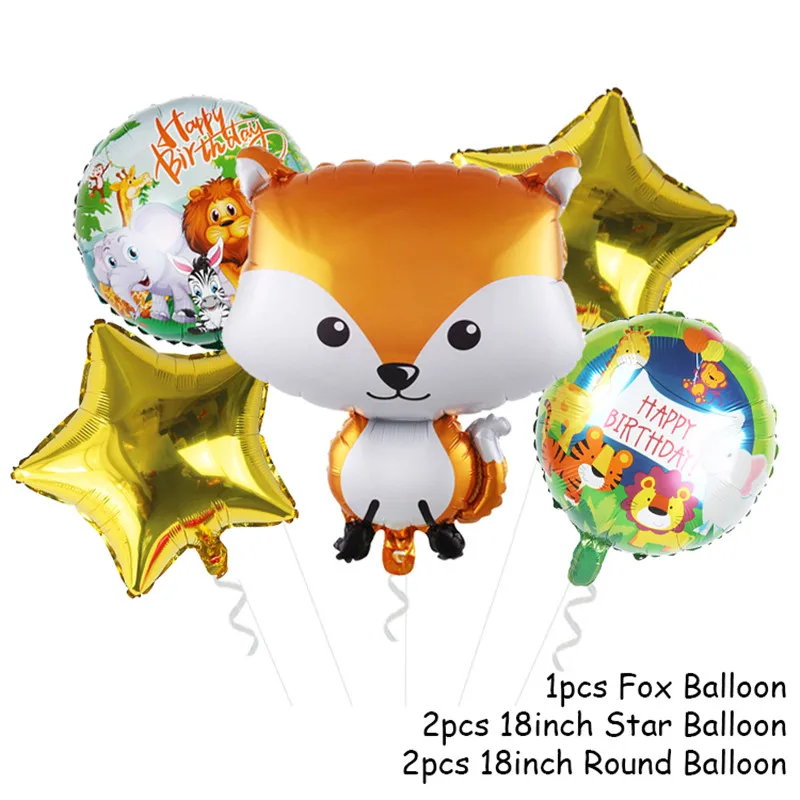 5pcs balloon set С днем рождения сувениры джунгли воздушные шарики в виде животных енот лиса Ежик белка воздушный шар из фольги сафари зоопарк День Рождения Декор для детей - Цвет: 5pcs balloon set