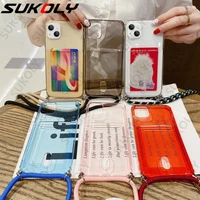 for iphone 13 pro max color card slot silicone lanyard case clear shockproof crossbody cover iphone 12 11 xs max xr x 8 7 plus