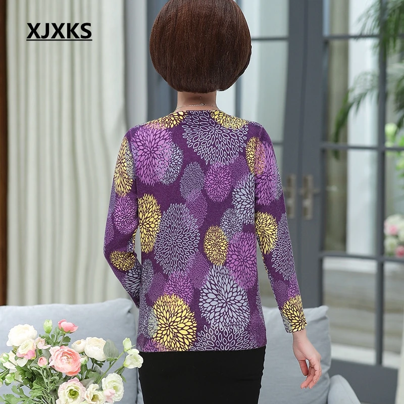 Женские свитера с длинным рукавом XJXKS Повседневные вязаные пуловеры принтом
