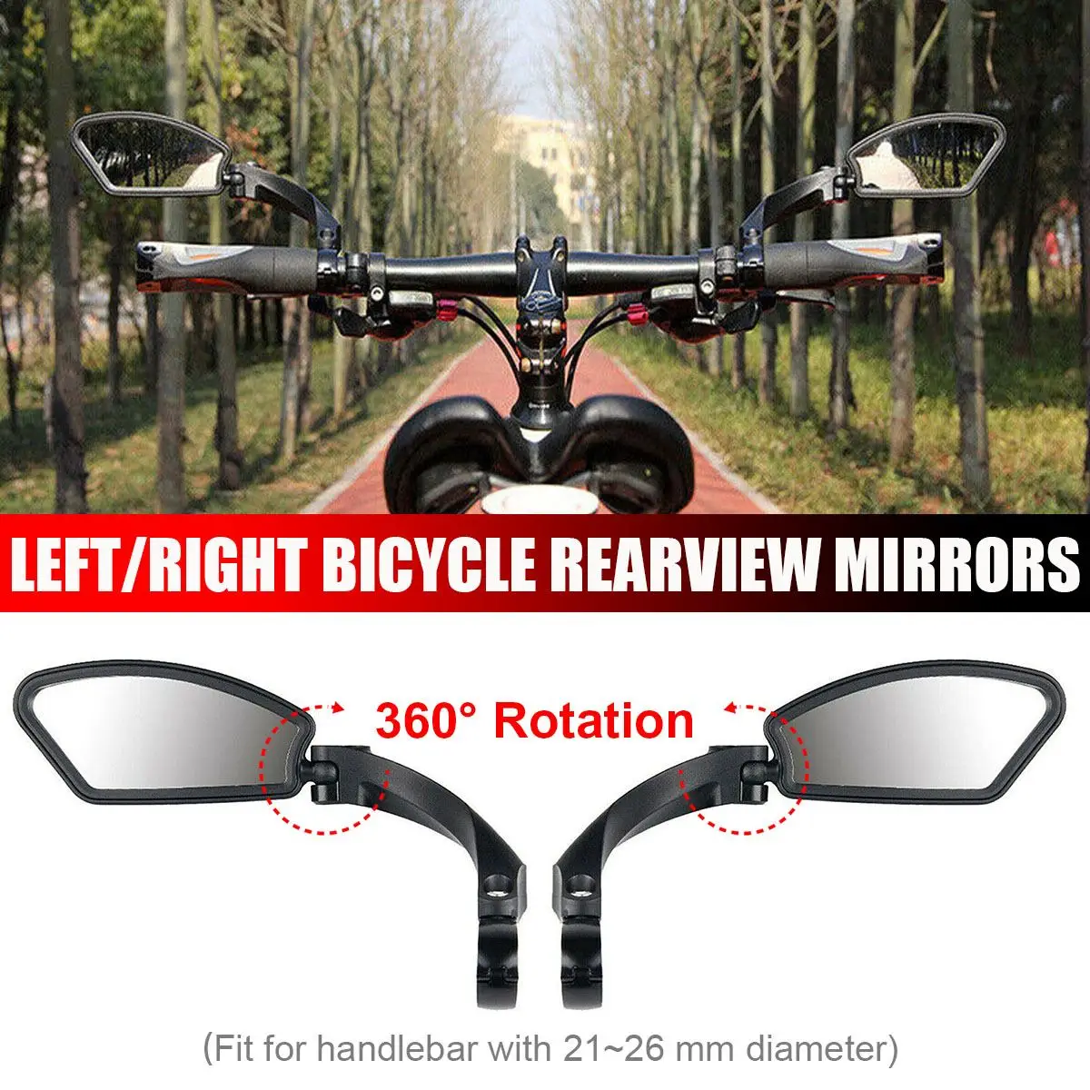 

Left Right Bicycle Rear View Mirror Bike Cycling Handlebar Back Sight Reflector Adjustable 360 Degree Rotation Wide Range