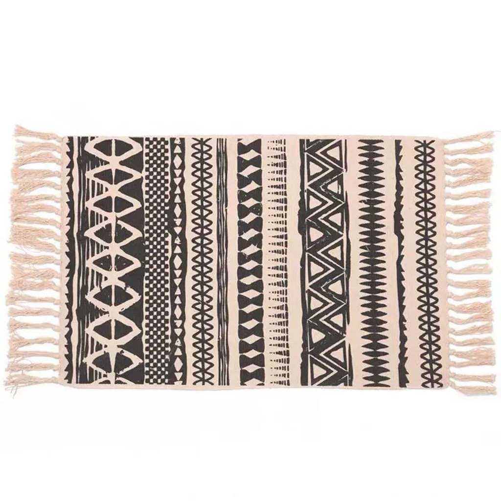 Богемный Плетеный вручную коврик из хлопка и льна с принтом растений