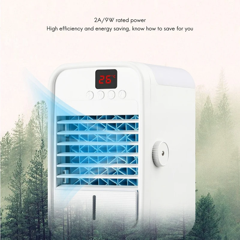 

Portable Air Conditioner,USB Mini Air Conditioner with LED Light Desktop Fan with 3 Speeds & Colorful LED Light for Home